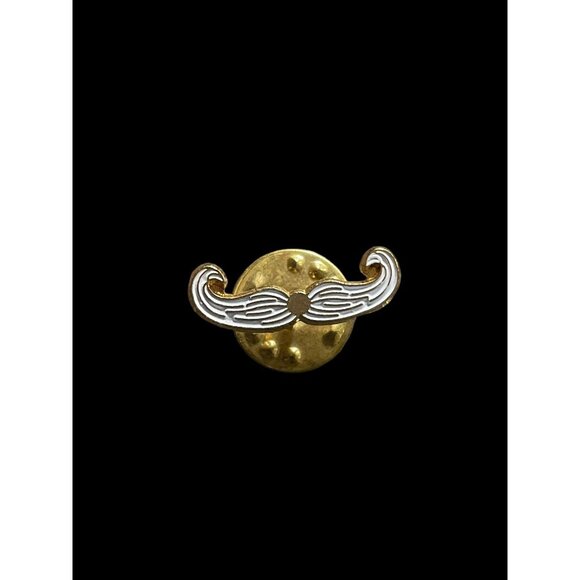 Vintage Mini White and Gold Tone Men Mustache Enamel Brooch Pin Fashion Jewelry - Picture 2 of 5